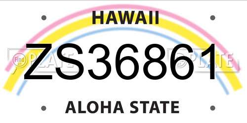 ZS36861 Hawaii License Plate