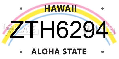 ZTH6294 Hawaii License Plate
