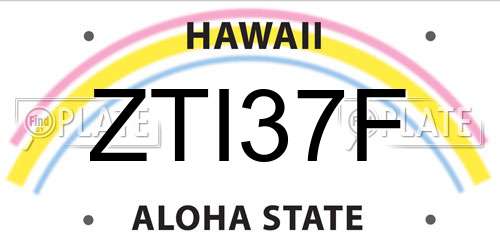 ZTI37F Hawaii License Plate
