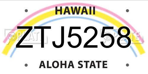 ZTJ5258 Hawaii License Plate