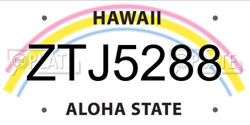 ZTJ5288 Hawaii License Plate