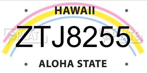 ZTJ8255 Hawaii License Plate