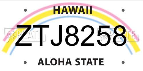 ZTJ8258 Hawaii License Plate