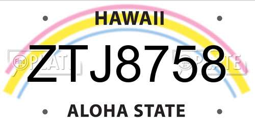 ZTJ8758 Hawaii License Plate