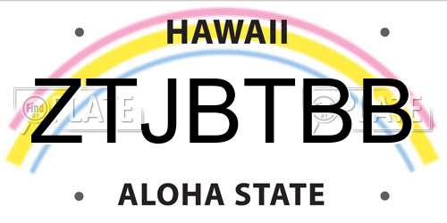 ZTJBTBB Hawaii License Plate