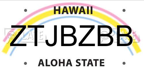 ZTJBZBB Hawaii License Plate