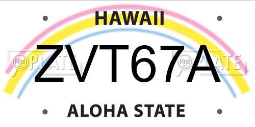 ZVT67A Hawaii License Plate