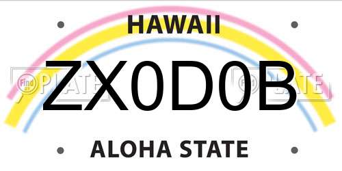 ZX0D0B Hawaii License Plate