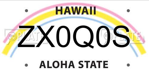 ZX0Q0S Hawaii License Plate