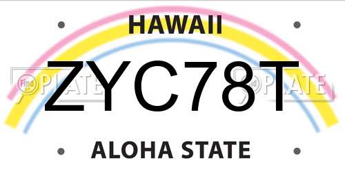 ZYC78T Hawaii License Plate