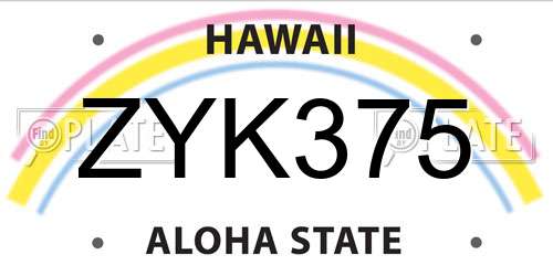 ZYK375 Hawaii License Plate
