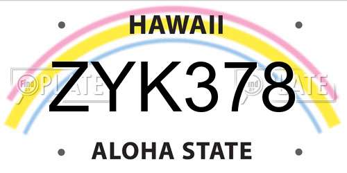 ZYK378 Hawaii License Plate