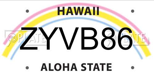 ZYVB86 Hawaii License Plate