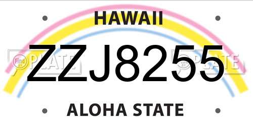 ZZJ8255 Hawaii License Plate