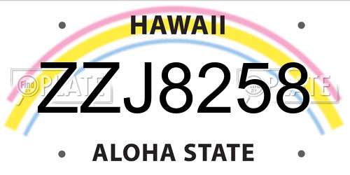 ZZJ8258 Hawaii License Plate