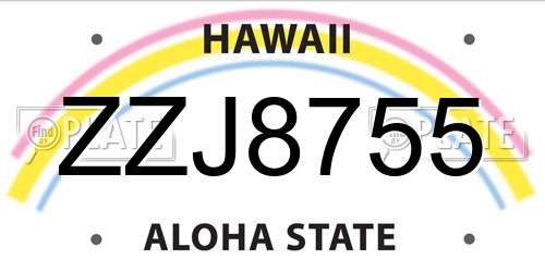 ZZJ8755 Hawaii License Plate