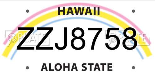 ZZJ8758 Hawaii License Plate