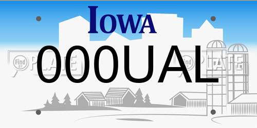 000UAL Iowa License Plate