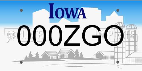 000ZGO Iowa License Plate