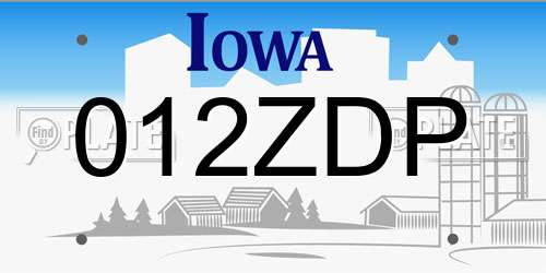 012ZDP Iowa License Plate
