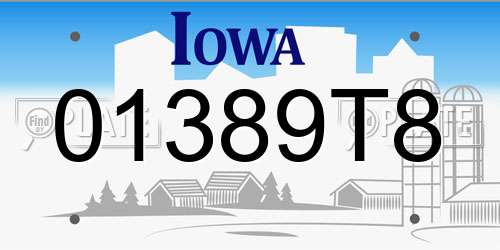 01389T8 Iowa License Plate