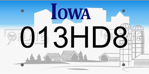 013HD8 Iowa License Plate