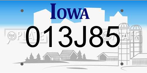013J85 Iowa License Plate