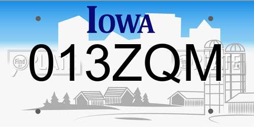 013ZQM Iowa License Plate
