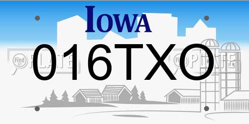 016TXO Iowa License Plate