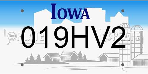 019HV2 Iowa License Plate