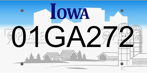 01GA272 Iowa License Plate