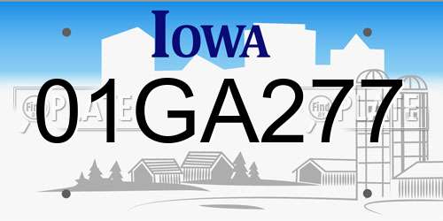 01GA277 Iowa License Plate
