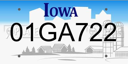 01GA722 Iowa License Plate