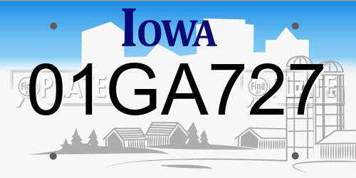 01GA727 Iowa License Plate