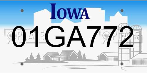 01GA772 Iowa License Plate