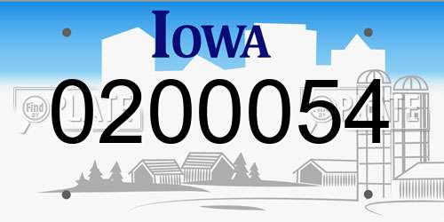 0200054 Iowa License Plate