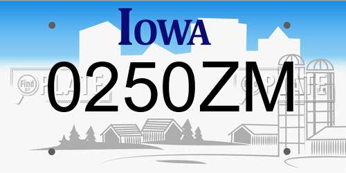0250ZM Iowa License Plate
