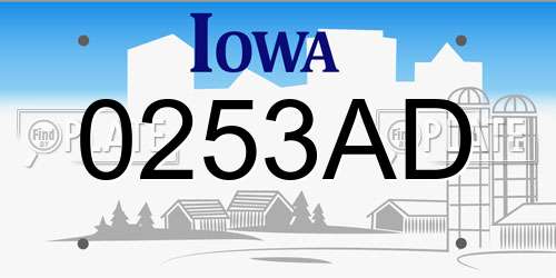0253AD Iowa License Plate