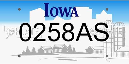 0258AS Iowa License Plate