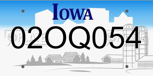 02OQ054 Iowa License Plate