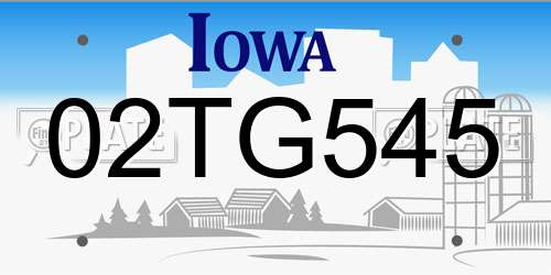 02TG545 Iowa License Plate
