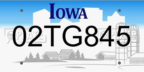 02TG845 Iowa License Plate