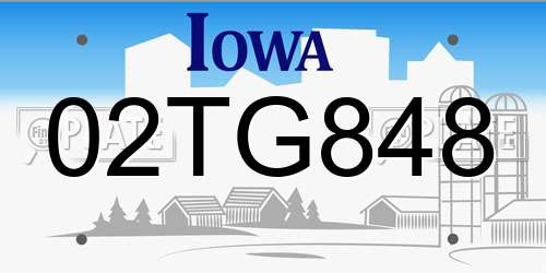 02TG848 Iowa License Plate