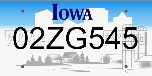 02ZG545 Iowa License Plate