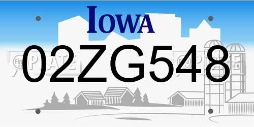 02ZG548 Iowa License Plate