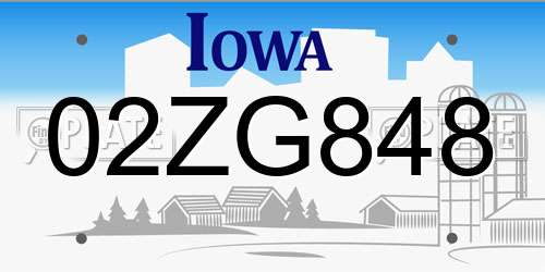 02ZG848 Iowa License Plate