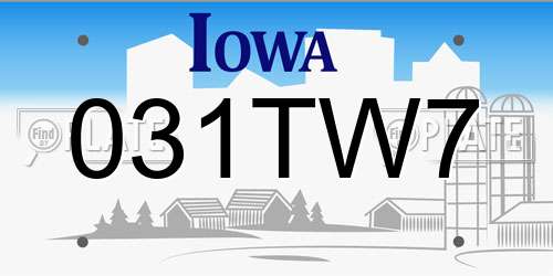 031TW7 Iowa License Plate