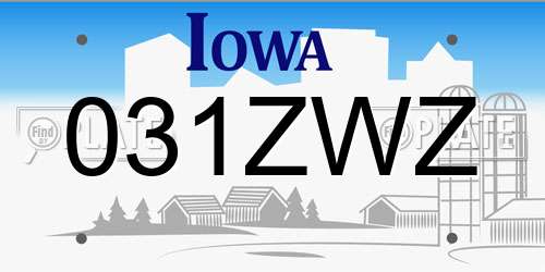 031ZWZ Iowa License Plate