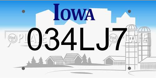 034LJ7 Iowa License Plate