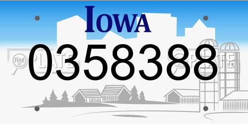 0358388 Iowa License Plate